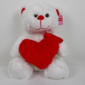 Large White Valentine's Day Teddy Bear Stuffed Plush 18" Tall Red Heart Cuddly
